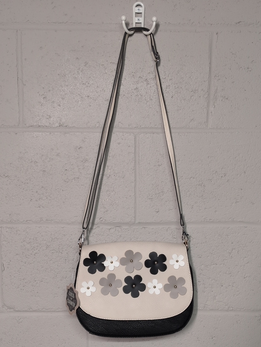 Coco + Carmen Floral Appliqué Crossbody Bag - Cream & Black, NWT